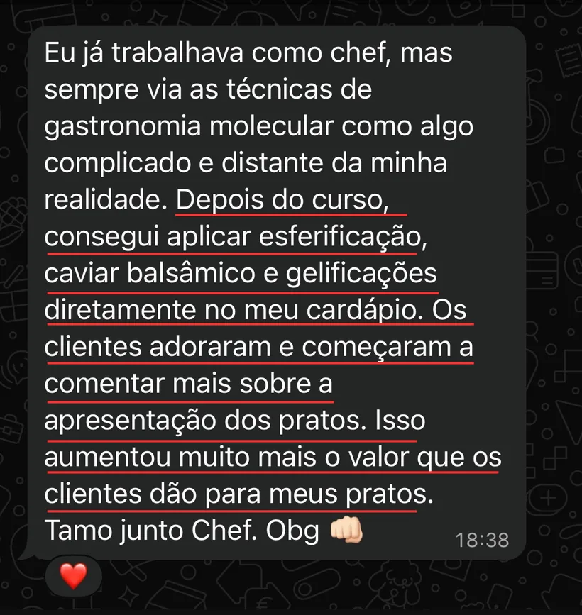 Depoimento de aluno enviado no WhatsApp