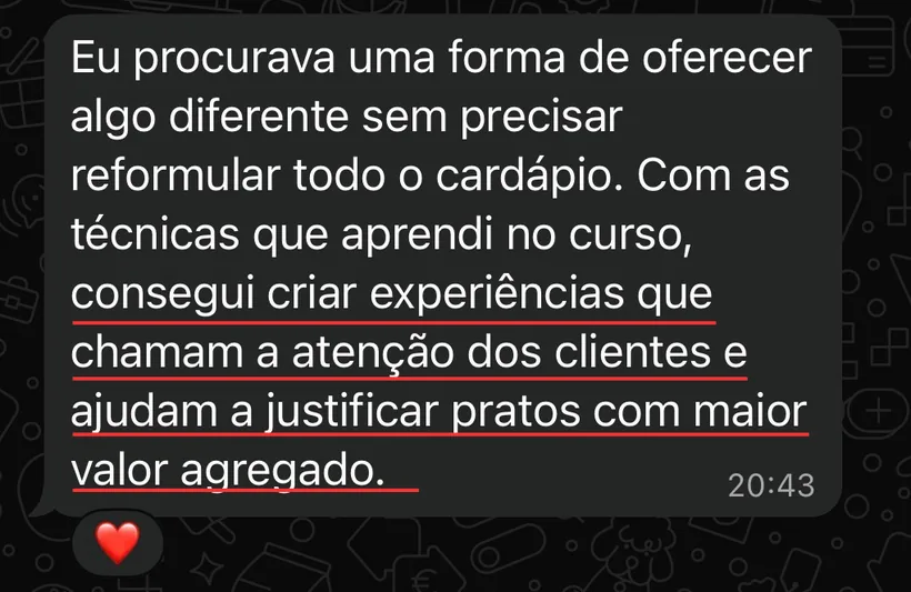 Depoimento de aluno enviado no WhatsApp