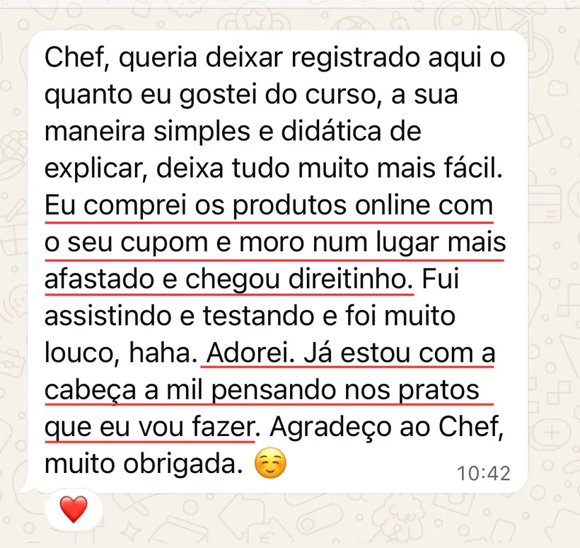 Depoimento de aluno enviado no WhatsApp
